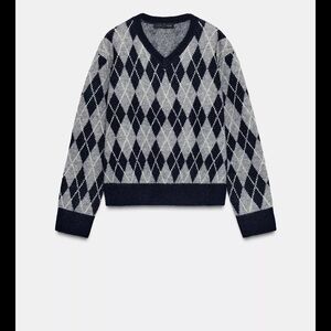 Zara Argyle Sweater in Navy and Gray (L)